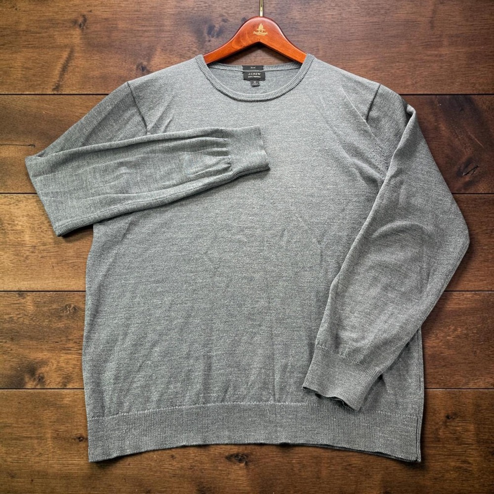 J.Crew Slim Mens 100% Merino Wool Crewneck Sweater Grey Size M Lightweight
